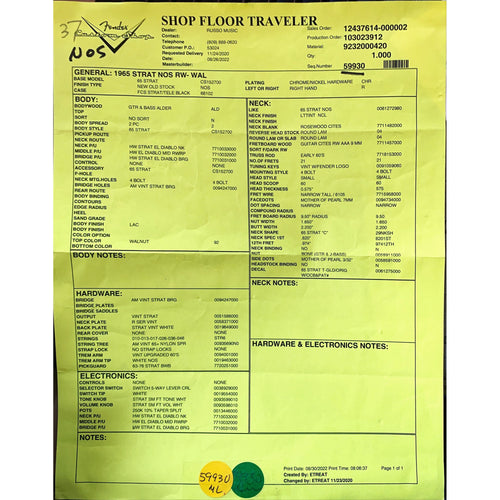 Fender Custom Shop '65 Stratocaster NOS Walnut Finish, Rosewood Neck and Fingerboard