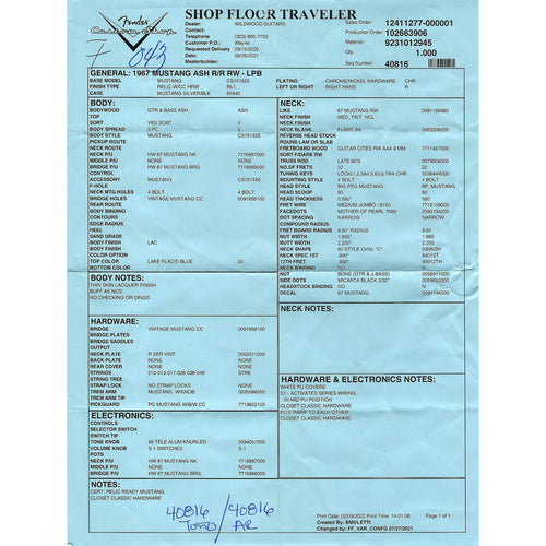 Fender Custom Shop '67 Mustang Ash R/R Rosewood, Lake Placid Blue