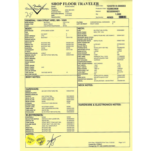 Fender Custom Shop 1969 Stratocaster Heavy Relic Guitar, Vintage White, Maple