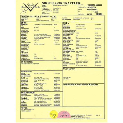 Fender Custom Shop Limited Edition '57 Stratocaster Relic Aged, Tahitian Coral