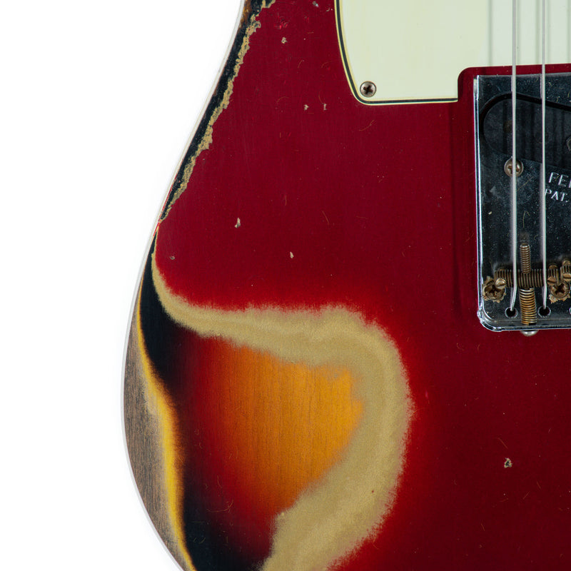 Fender Custom Shop Limited Edition '60 Telecaster Custom Electric Guitar, Heavy Relic, Aged Candy Apple Red Over 3-Color Sunburst