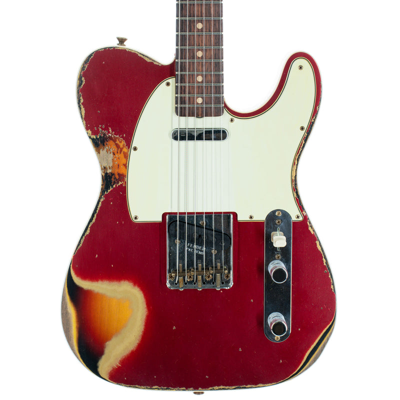 Fender Custom Shop Limited Edition '60 Telecaster Custom Electric Guitar, Heavy Relic, Aged Candy Apple Red Over 3-Color Sunburst