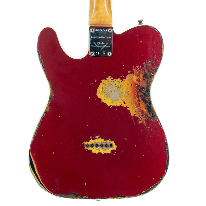 Fender Custom Shop Limited Edition '60 Telecaster Custom Electric Guitar, Heavy Relic, Aged Candy Apple Red Over 3-Color Sunburst