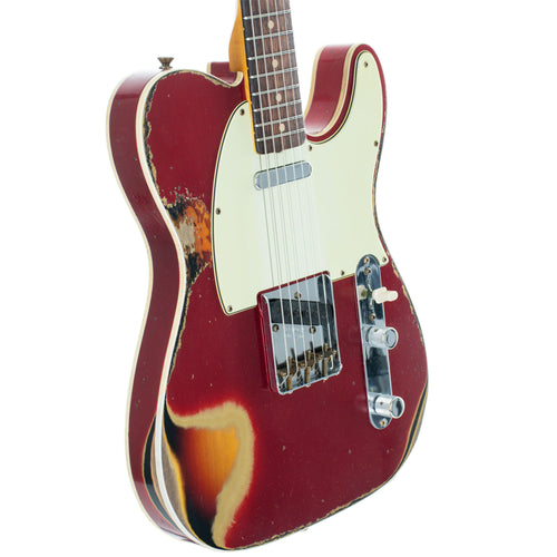 Fender Custom Shop Limited Edition '60 Telecaster Custom Electric Guitar, Heavy Relic, Aged Candy Apple Red Over 3-Color Sunburst