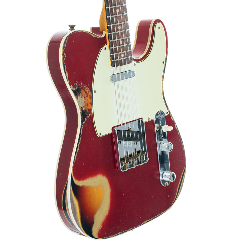Fender Custom Shop Limited Edition '60 Telecaster Custom Electric Guitar, Heavy Relic, Aged Candy Apple Red Over 3-Color Sunburst