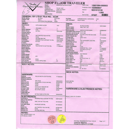 Fender Custom Shop Limited Edition '61 Telecaster Electric Guitar, Relic, Aged Candy Apple Red