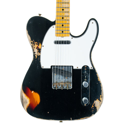 Fender Custom Shop Limited Edition '65 Telecaster Custom Electric Guitar, Heavy Relic, Aged Black Over 3-Color Sunburst
