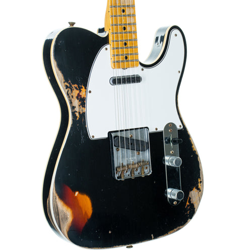 Fender Custom Shop Limited Edition 65 Telecaster Custom Electric Guitar Heavy Relic Aged Black Over 3 Color Sunburst