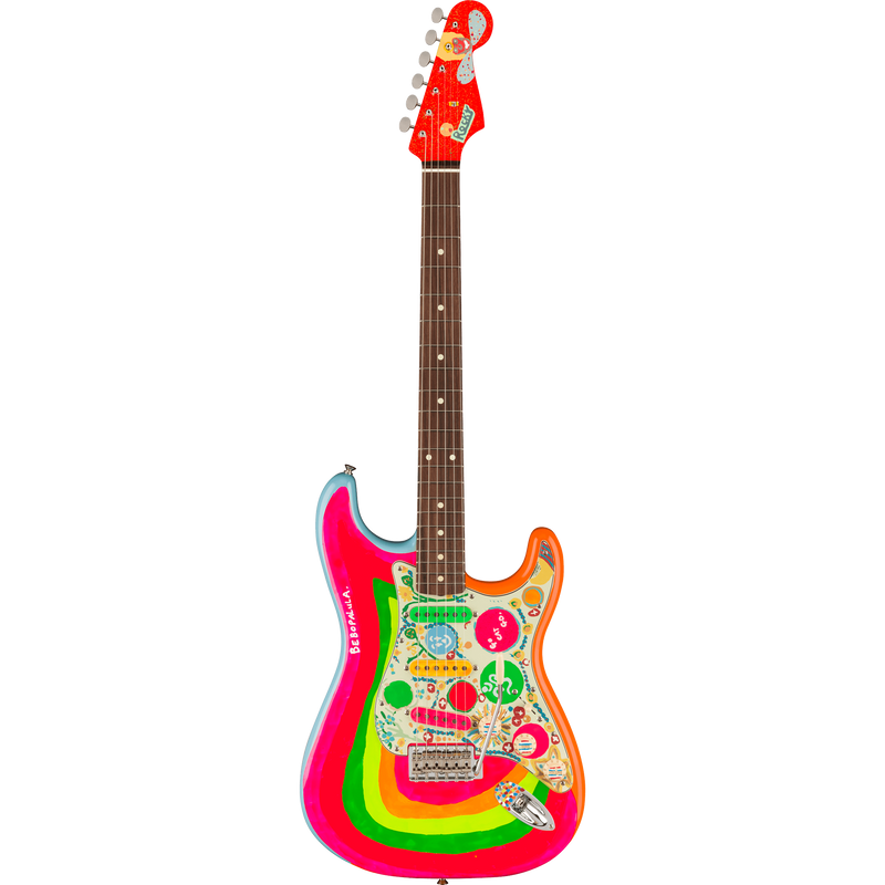 Fender George Harrison Rocky Stratocaster Electric Guitar, Rosewood, Hand Painted Rocky Artwork Over Sonic Blue