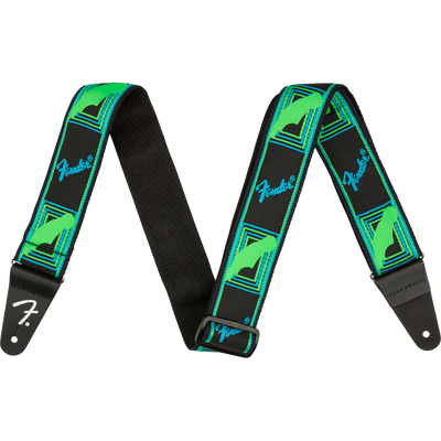 Fender Neon Monogrammed Strap, Green/Blue