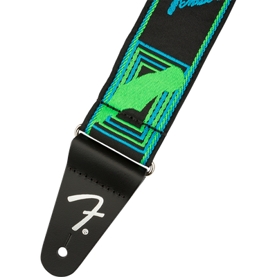 Fender Neon Monogrammed Strap, Green/Blue