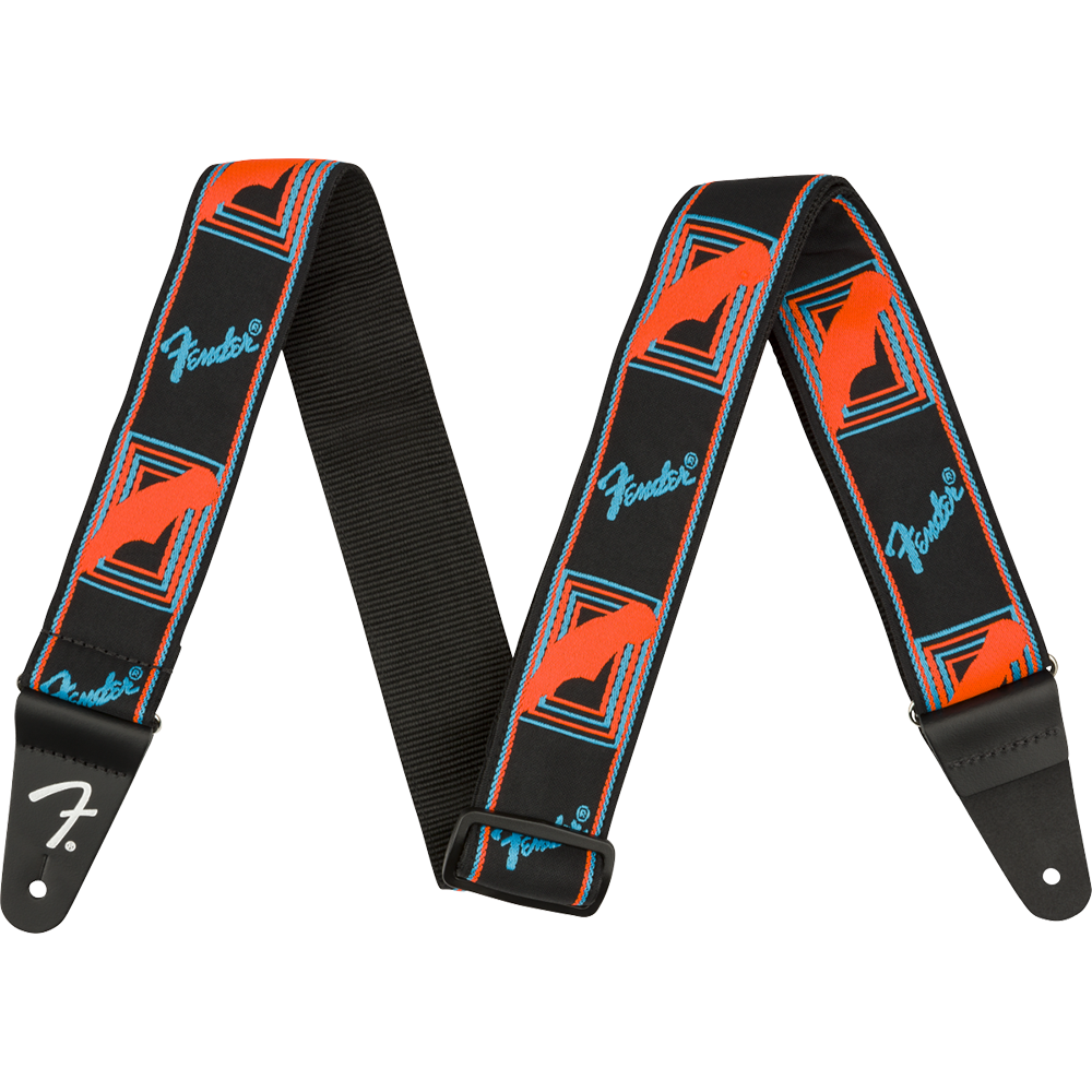 Fender Neon Monogrammed Strap, Blue/Orange