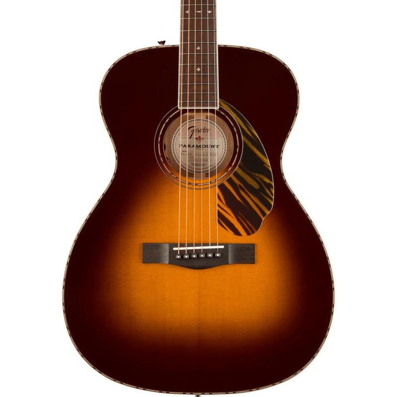 Fender PO-220E Orchestra Acoustic Guitar With Case, Ovangkol, 3-Tone Vintage Sunburst
