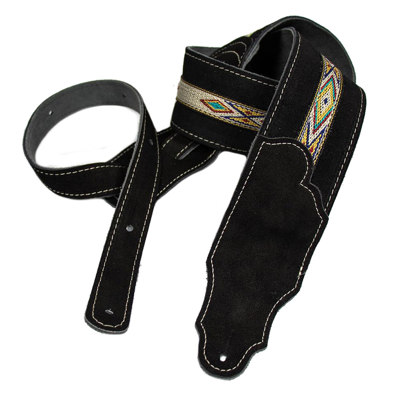 Franklin Strap 2.5'' Black Suede With Suede Backing And Southwest Hitch Weave