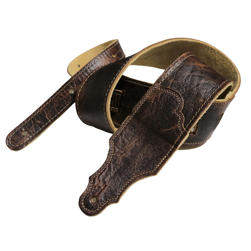 Franklin Strap 2.5 Inch Wide American Bison Strap, Chocolate With Honey Suede Backing And Natural Stitching
