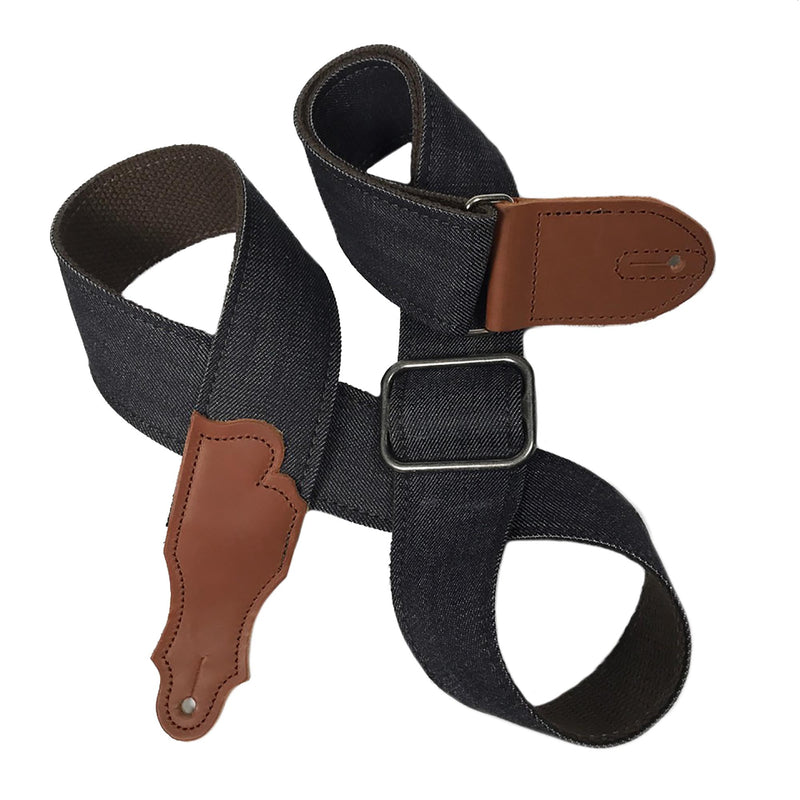 Franklin Strap 2" Denim With Woven Cotton Backing And Cognac Leather Ends