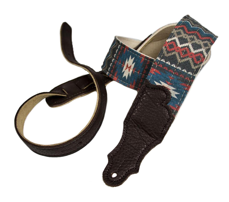 Franklin Strap 2" Old Aztec Pattern On Distressed Canvas, Blue/Red