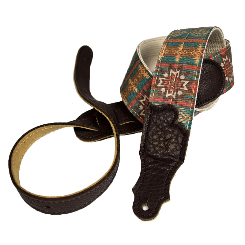 Franklin Strap 2'' Old Aztec Pattern On Distressed Canvas/Cotton Backing, Turquoise