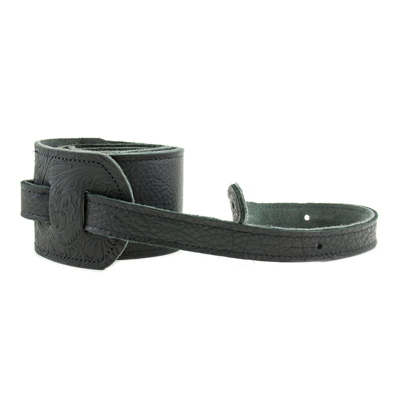 Franklin Strap 3” Glove Leather/Tooled Leather End Tabs Strap - Black/Black