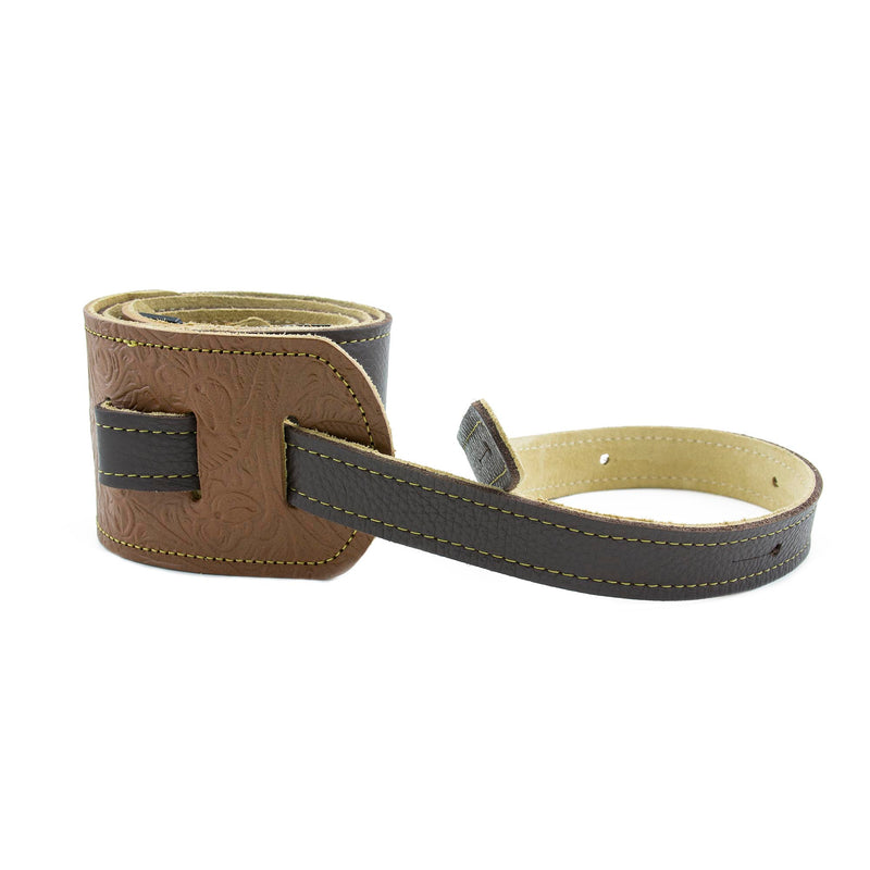 Franklin Strap 3” Glove Leather/Tooled Leather End Tabs Strap - Chocolate/Caramel