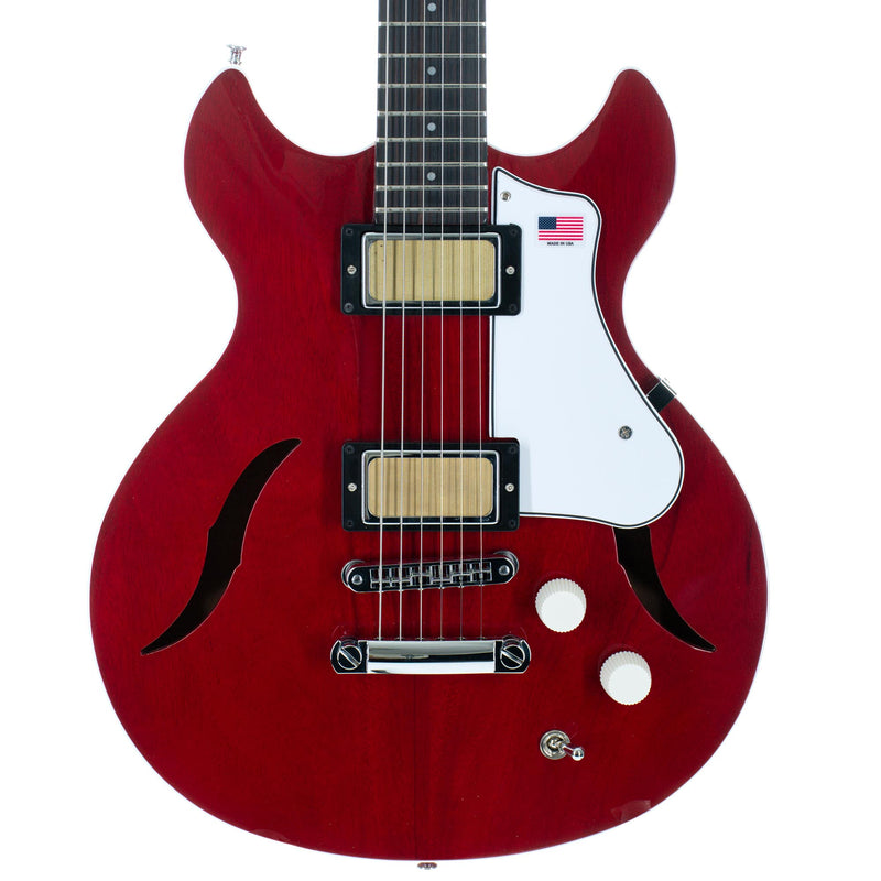 Harmony Comet Electric Guitar With Case, Rosewood, Trans Red