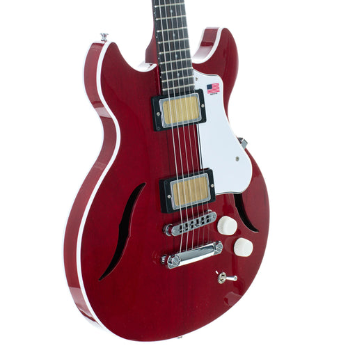 Harmony Comet Electric Guitar With Case, Rosewood, Trans Red