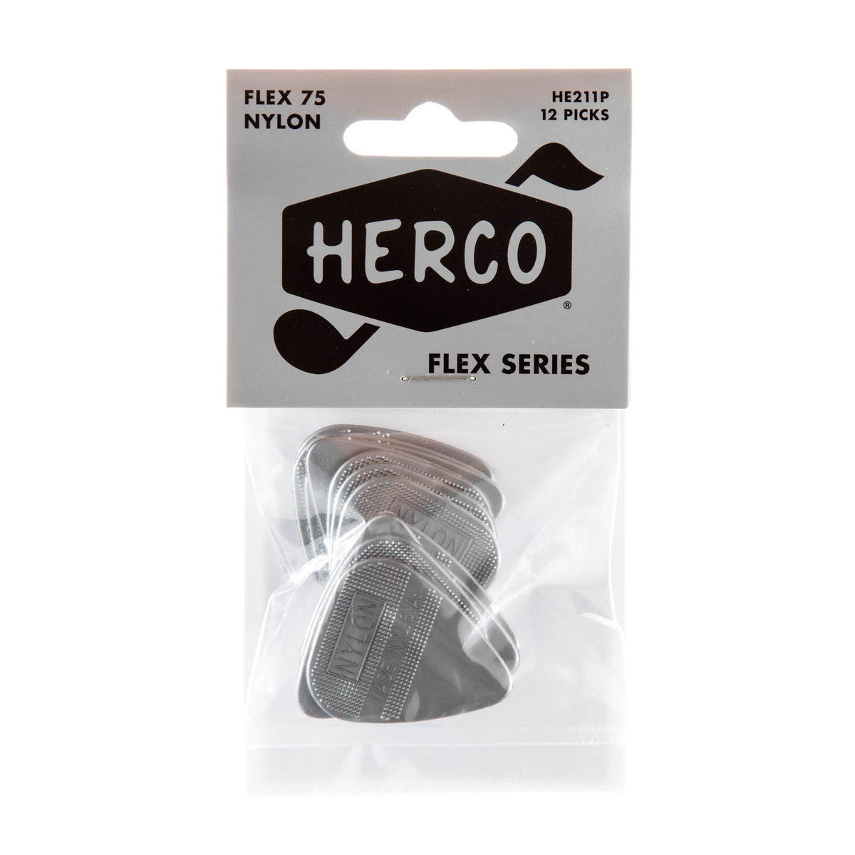 Herco 1.01 Flex 75 Heavy Nylon Flat Picks Silver 12 Pack