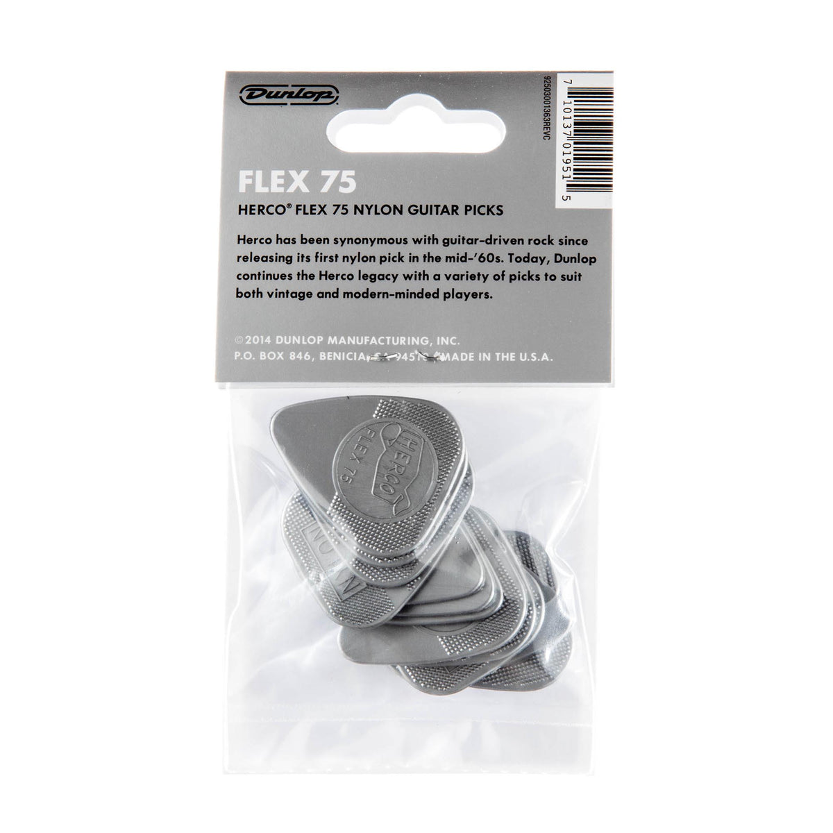 Herco 1.01 Flex 75 Heavy Nylon Flat Picks Silver 12 Pack
