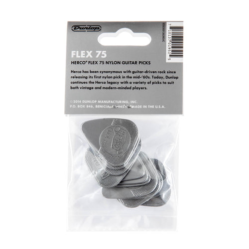Herco 1.01 Flex 75 Heavy Nylon Flat Picks Silver 12 Pack