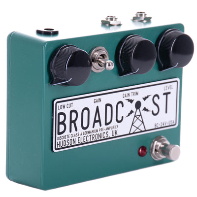 Hudson Electronics Broadcast 24 Volt Discrete Class-A Germanium Pre-Amplifier Effect Pedal, Turquoise Green