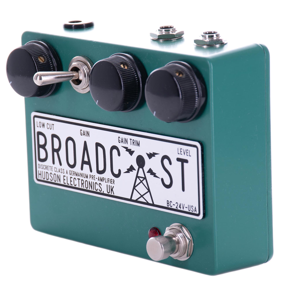 Hudson Electronics Broadcast 24 Volt Discrete Class-A Germanium Pre-Amplifier Effect Pedal, Turquoise Green