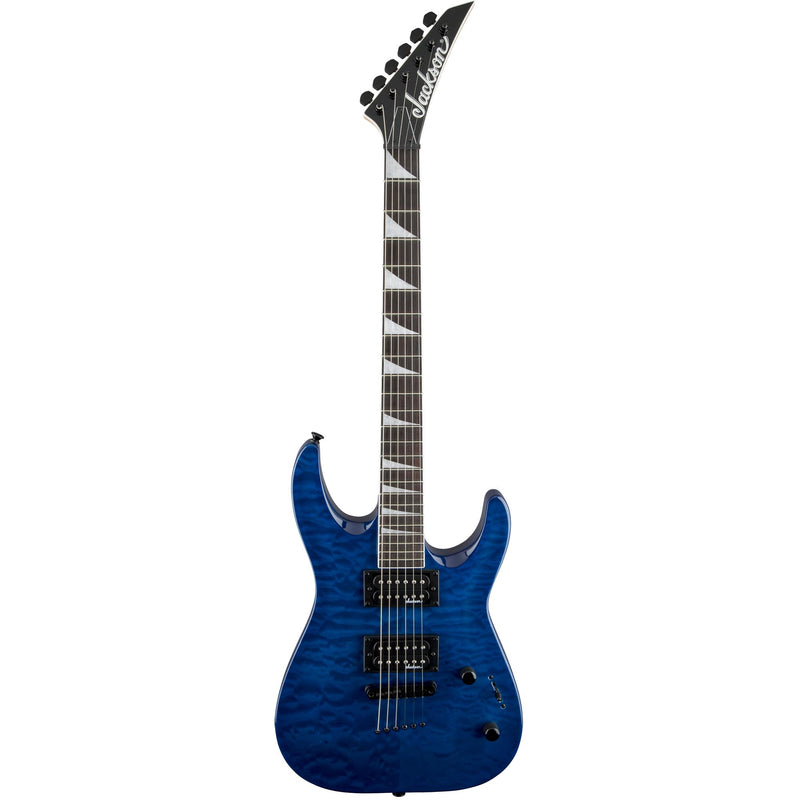 Jackson JS32TQ Dinky Arch Top, RW FB, Quilted Maple, Transparent Blue