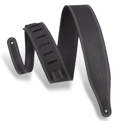 Levys 2 1/2 Inch Butter Double Stitch Guitar Strap Pull Up Leather Black