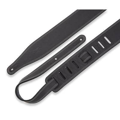Levys 2 1/2 Inch Butter Double Stitch Guitar Strap Pull Up Leather Black