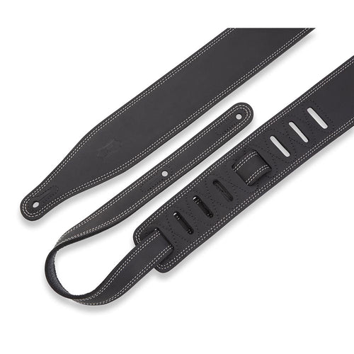 Levys 2 1/2 Inch Butter Double Stitch Guitar Strap Pull Up Leather Black