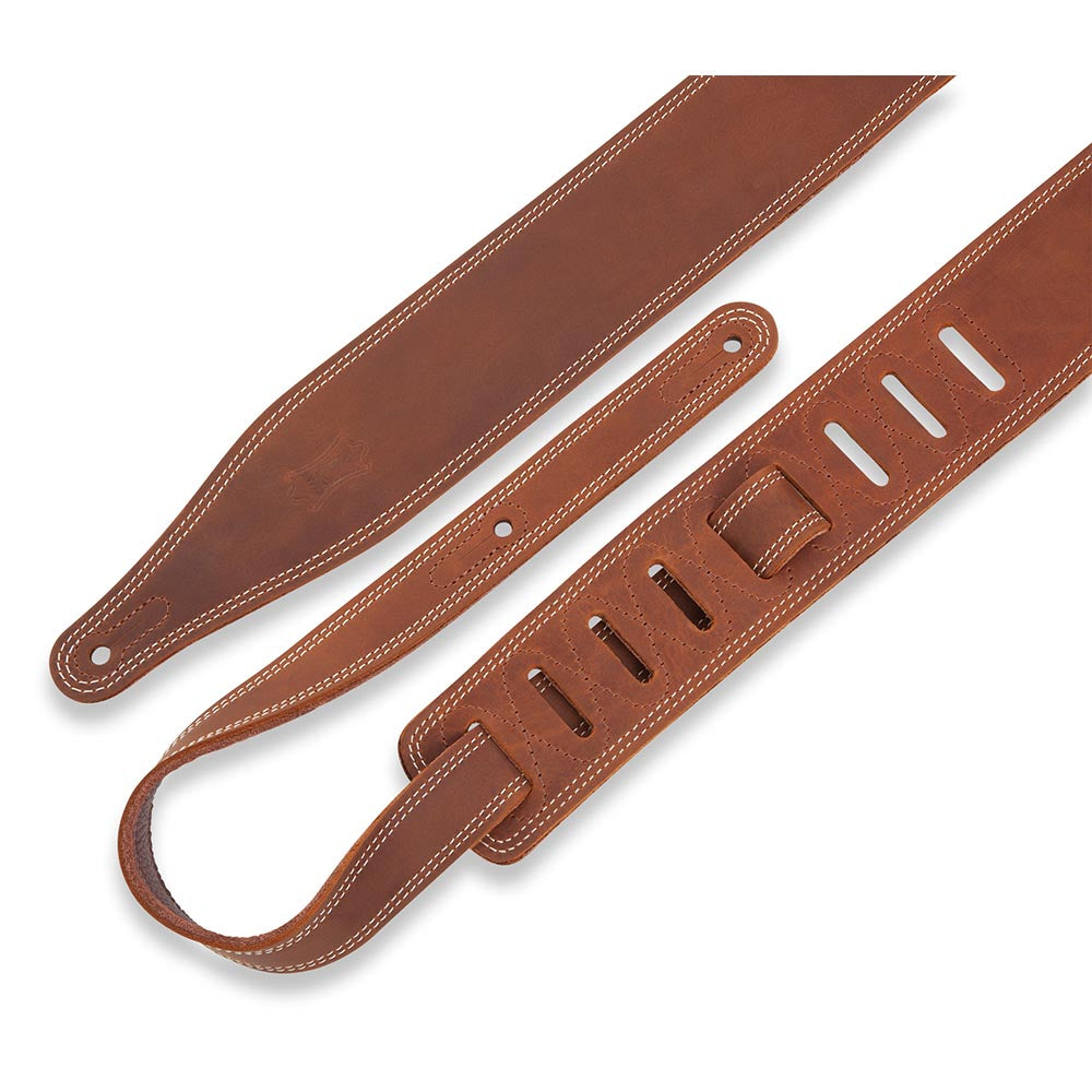 Levys 2 1/2 Inch Butter Double Stitch Guitar Strap Pull Up Leather Brown