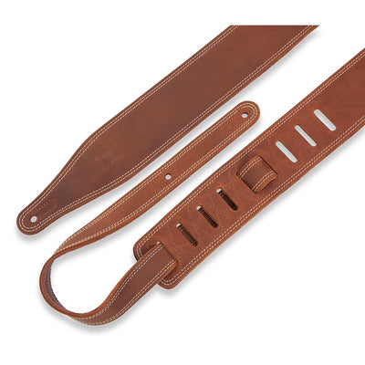 Levys 2 1/2 Inch Butter Double Stitch Guitar Strap Pull Up Leather Brown