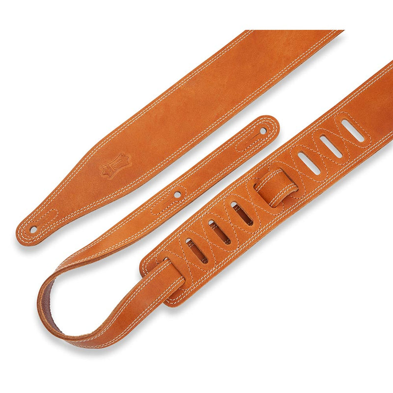 Levys 2 1/2 Inch Butter Double Stitch Guitar Strap Pull Up Leather Tan
