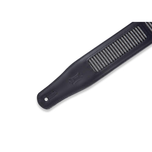 Levys 2 1/2 Inch Chrome Tan Black Leather Guitar Strap, Black With Metallic Grill