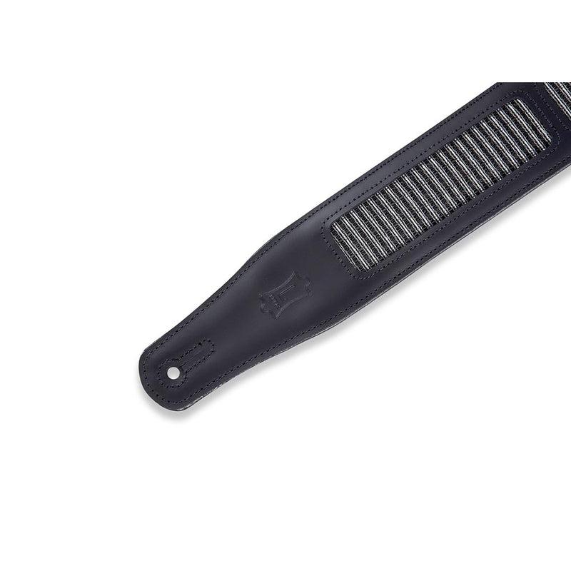 Levys 2 1/2 Inch Chrome Tan Black Leather Guitar Strap, Black With Metallic Grill