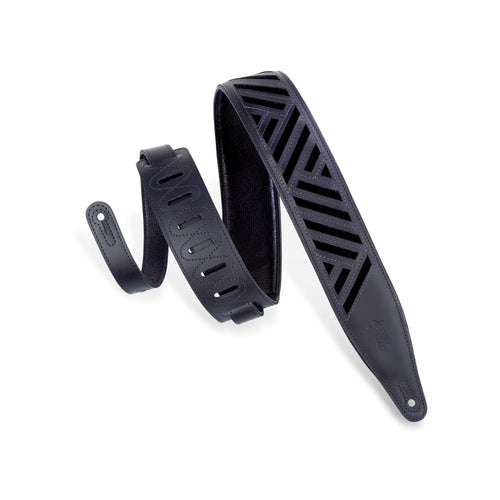 Levys 2 1/2 Inch Chrome Tan Leather Guitar Strap, Padded Black With Black Suede