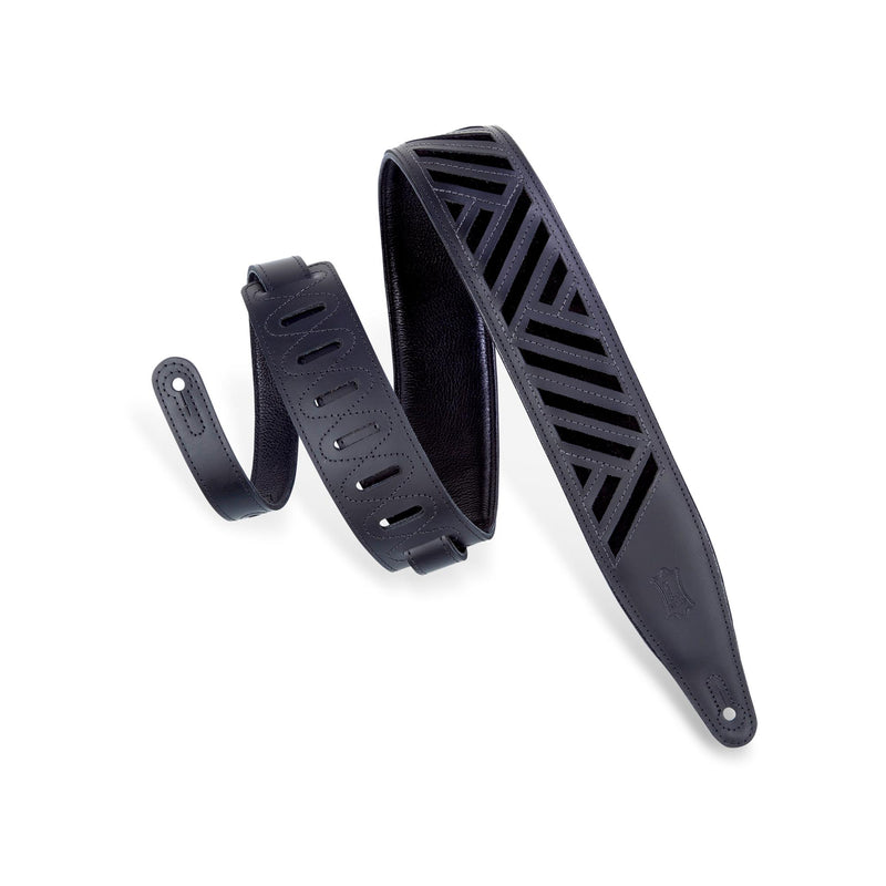 Levys 2 1/2 Inch Chrome Tan Leather Guitar Strap, Padded Black With Black Suede