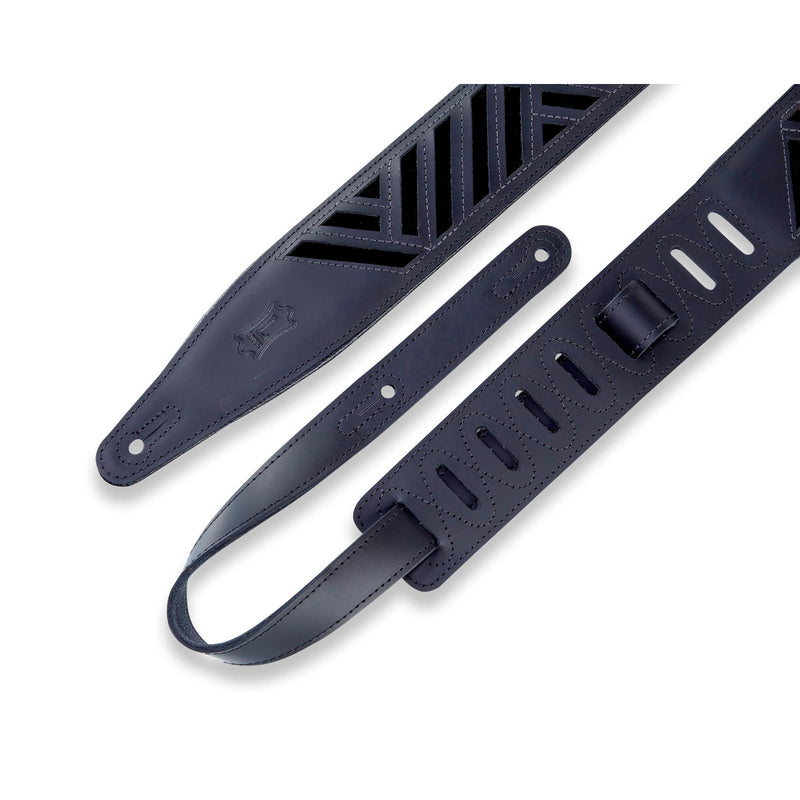 Levys 2 1/2 Inch Chrome Tan Leather Guitar Strap, Padded Black With Black Suede