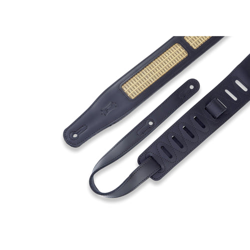 Levys 2 1/2 Inch Chrome Tan Leather Guitar Strap , Padded Black With Gold Metal