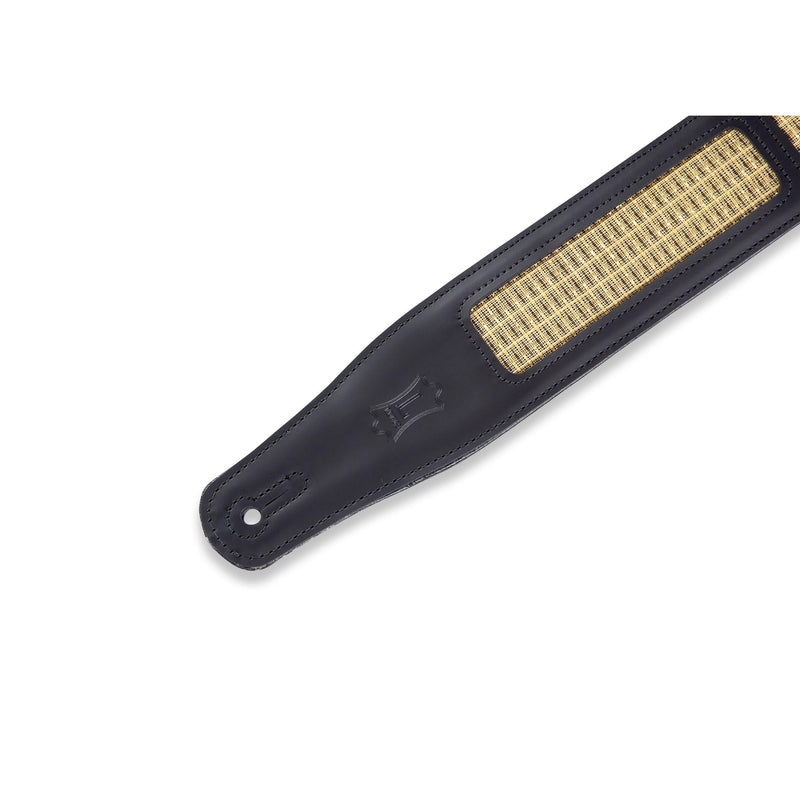 Levys 2 1/2 Inch Chrome Tan Leather Guitar Strap , Padded Black With Gold Metal
