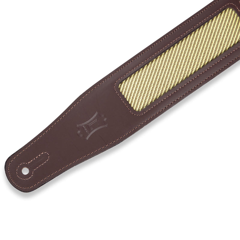 Levys 2 1/2 Inch Chrome Tan Leather Guitar Strap, Padded Dark Brown With Brown