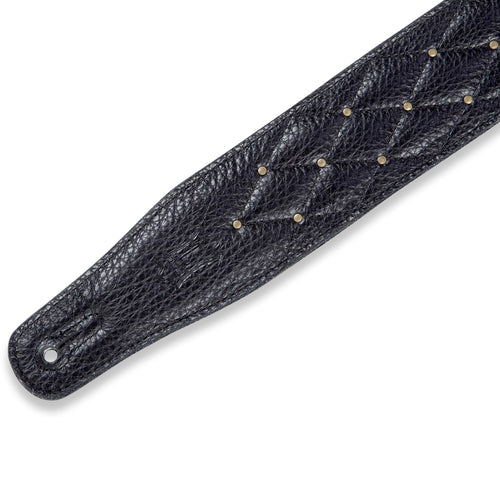 Levys 2 1/2 Inch Garment Leather Guitar Strap, Diamond Quilt Black With Antique Brass Riv