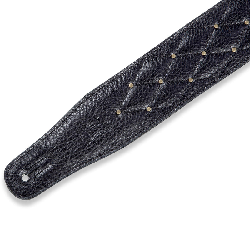 Levys 2 1/2 Inch Garment Leather Guitar Strap, Diamond Quilt Black With Antique Brass Riv