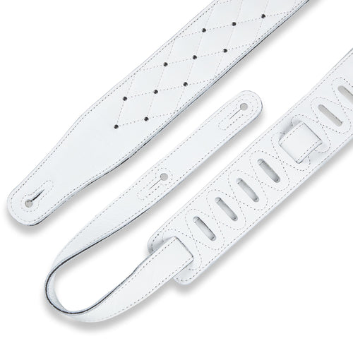 Levys 2 1/2 Inch Garment Leather Guitar Strap, Diamond Quilt White With Antique Black Riv