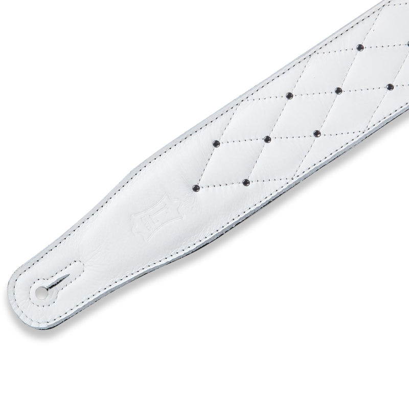 Levys 2 1/2 Inch Garment Leather Guitar Strap, Diamond Quilt White With Antique Black Riv